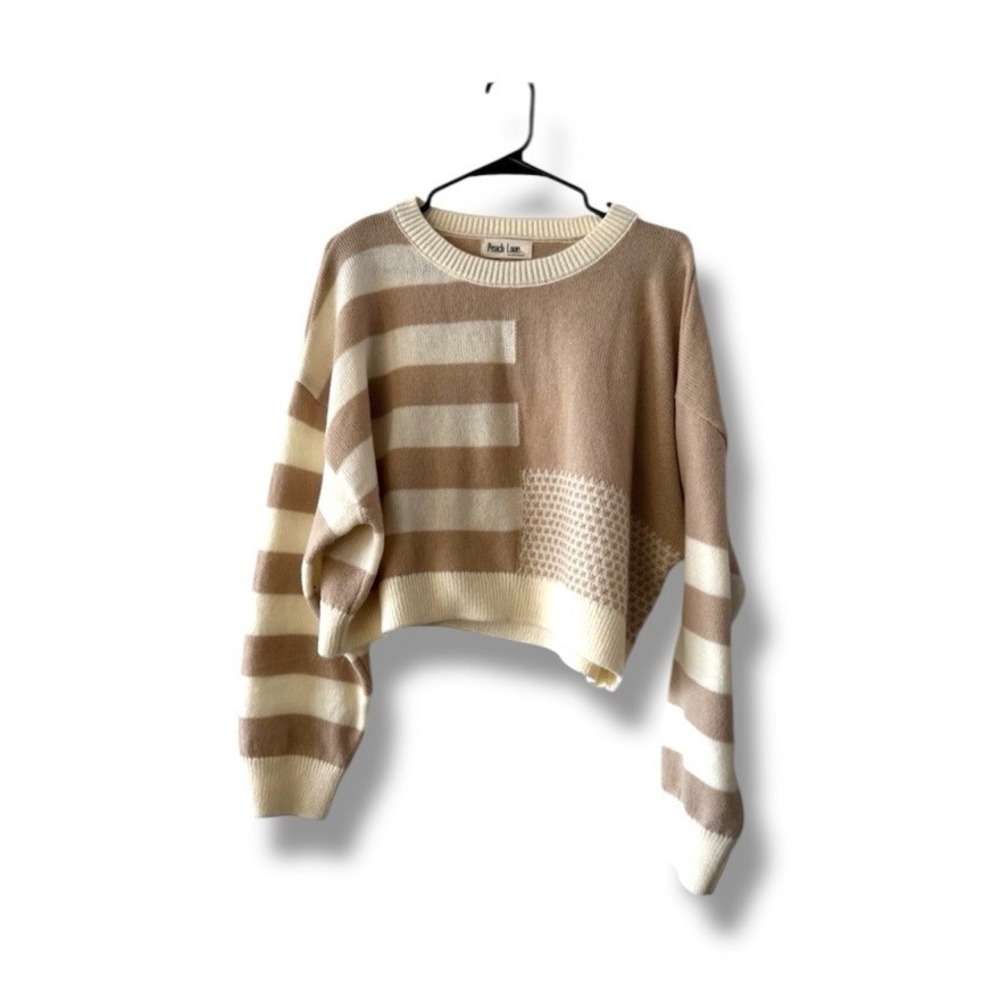 Peach Love California Boxy Colorblock Sweater Cream Beige Women's Size M New!